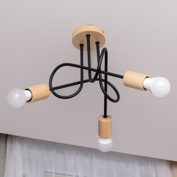 Anbau-Deckenleuchte OXFORD 3xE27/15W/230V Kiefer/Schwarz