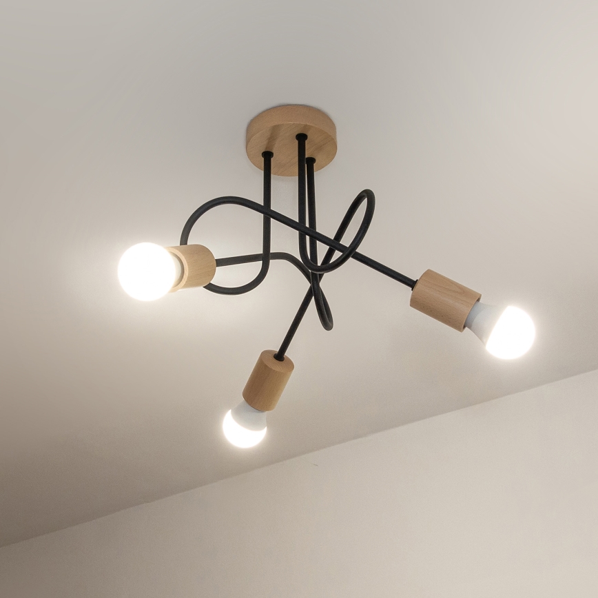 Anbau-Deckenleuchte OXFORD 3xE27/15W/230V Kiefer/Schwarz