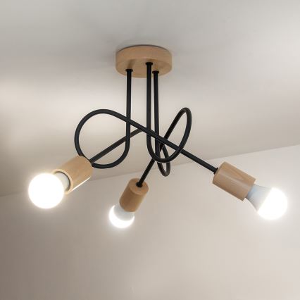 Anbau-Deckenleuchte OXFORD 3xE27/15W/230V Kiefer/Schwarz