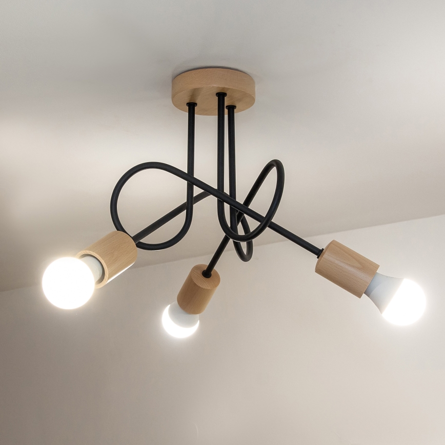 Anbau-Deckenleuchte OXFORD 3xE27/15W/230V Kiefer/Schwarz