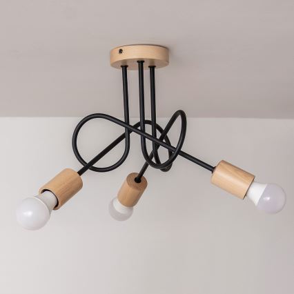 Anbau-Deckenleuchte OXFORD 3xE27/15W/230V Kiefer/Schwarz