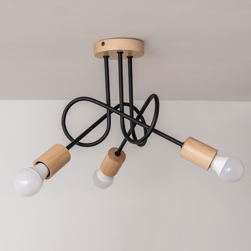 Anbau-Deckenleuchte OXFORD 3xE27/15W/230V Kiefer/Schwarz