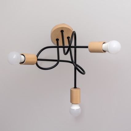 Anbau-Deckenleuchte OXFORD 3xE27/15W/230V Kiefer/Schwarz