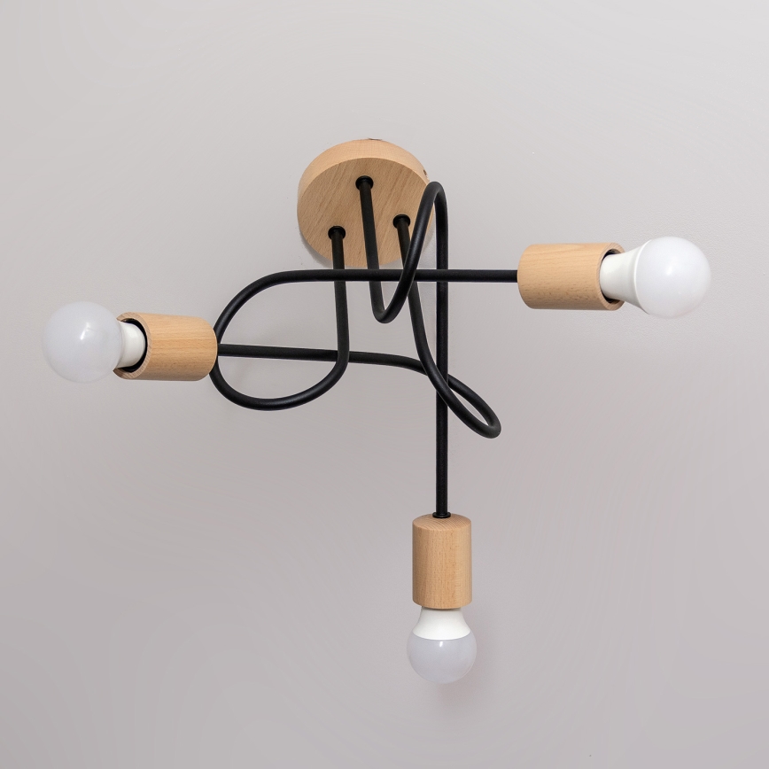 Anbau-Deckenleuchte OXFORD 3xE27/15W/230V Kiefer/Schwarz