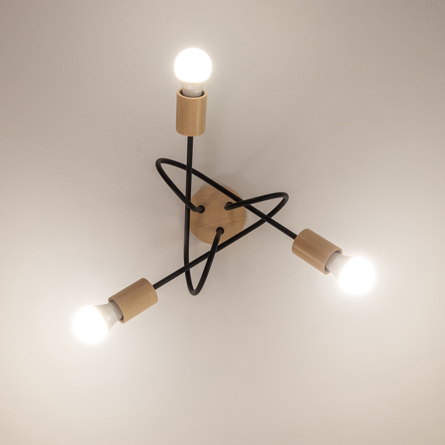 Anbau-Deckenleuchte OXFORD 3xE27/15W/230V Kiefer/Schwarz