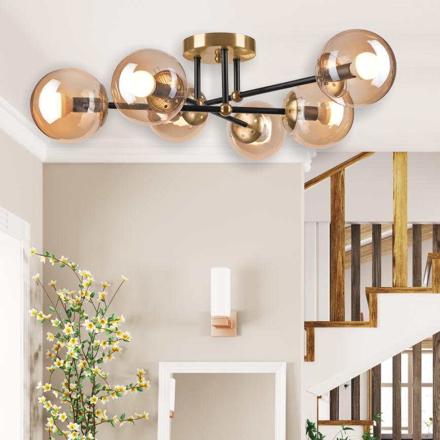 Anbauleuchte MALENA 6xE14/5W/230V golden/schwarz/rauchig beige