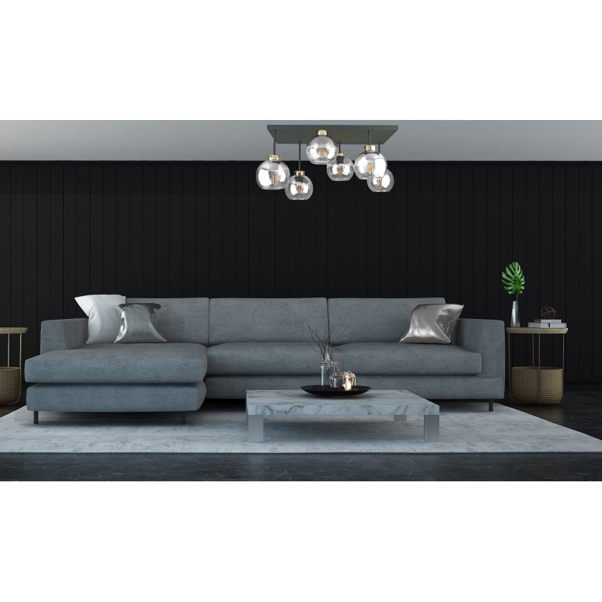 Anbauleuchte NESSA 6xE27/60W/230V schwarz/golden/klar