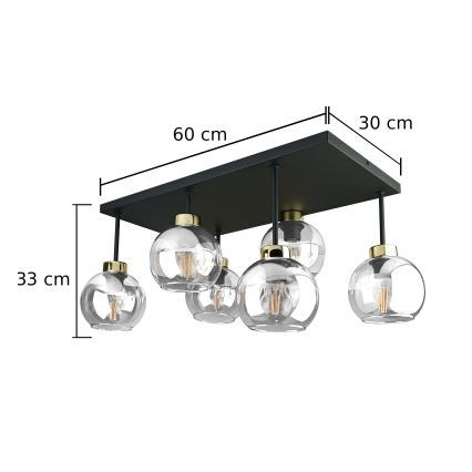 Anbauleuchte NESSA 6xE27/60W/230V schwarz/golden/klar