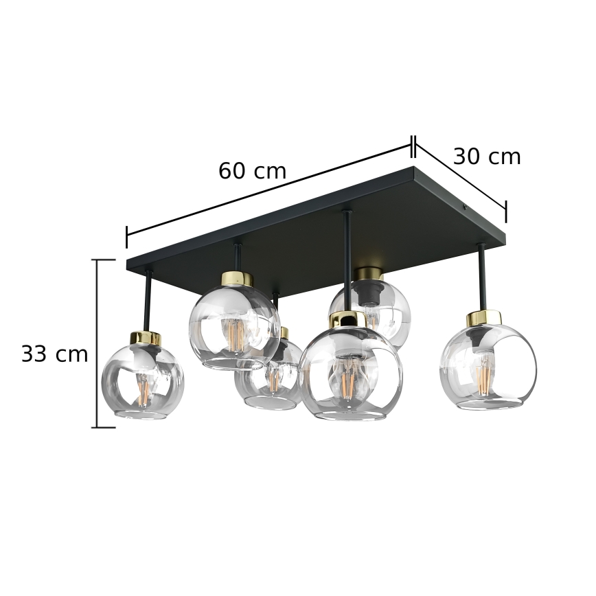 Anbauleuchte NESSA 6xE27/60W/230V schwarz/golden/klar