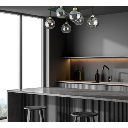 Anbauleuchte NESSA 6xE27/60W/230V schwarz/golden/rauchig schwarz