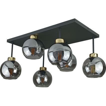 Anbauleuchte NESSA 6xE27/60W/230V schwarz/golden/rauchig schwarz