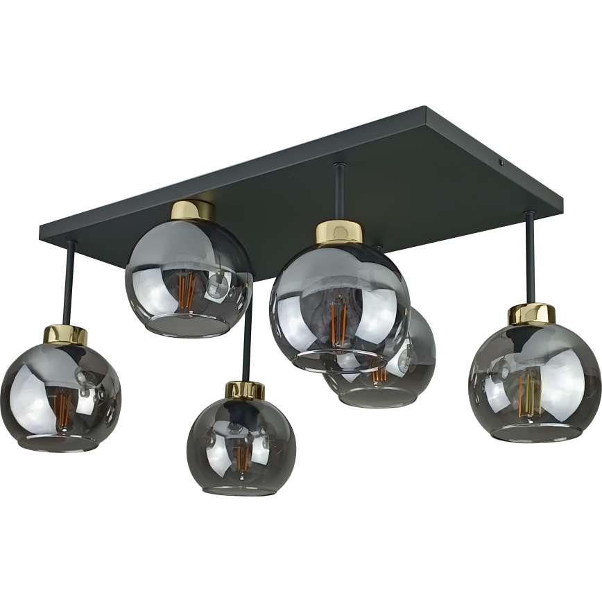 Anbauleuchte NESSA 6xE27/60W/230V schwarz/golden/rauchig schwarz