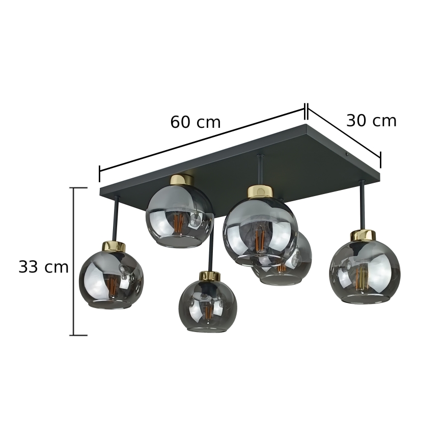 Anbauleuchte NESSA 6xE27/60W/230V schwarz/golden/rauchig schwarz