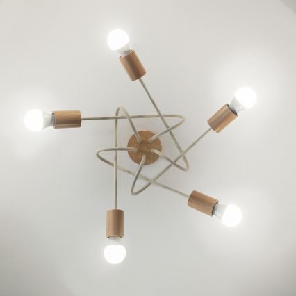 Anbauleuchte OXFORD 5xE27/15W/230V Kiefer/Creme