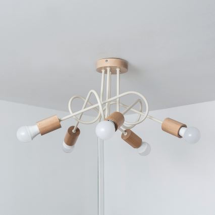 Anbauleuchte OXFORD 5xE27/15W/230V Kiefer/Creme