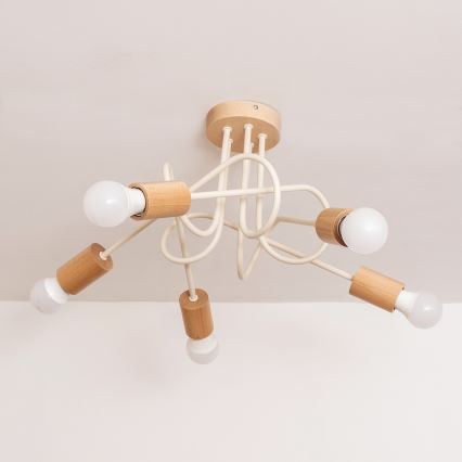 Anbauleuchte OXFORD 5xE27/15W/230V Kiefer/Creme