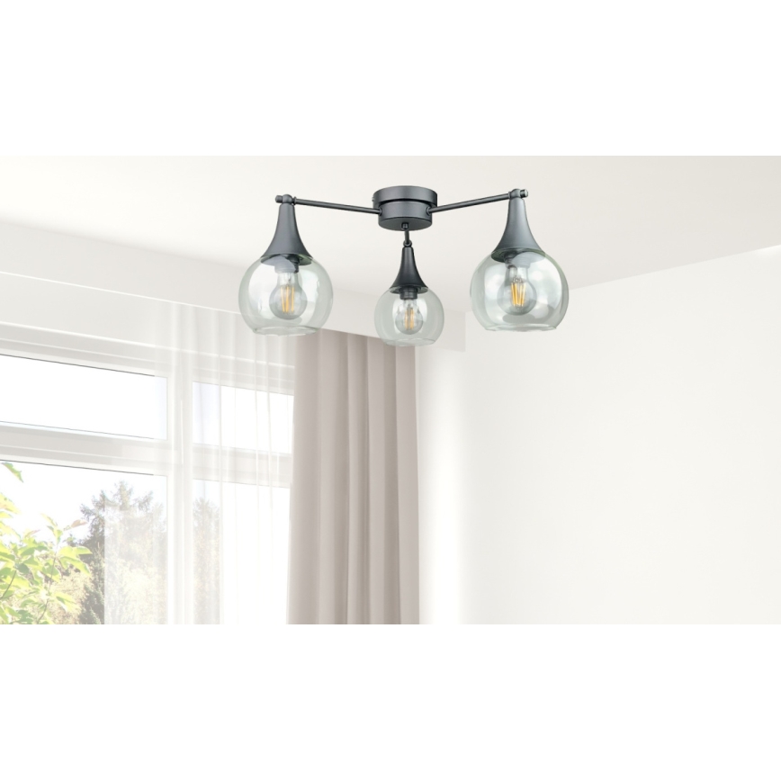 Anbauleuchte STAR 3xE27/60W/230V schwarz/klar