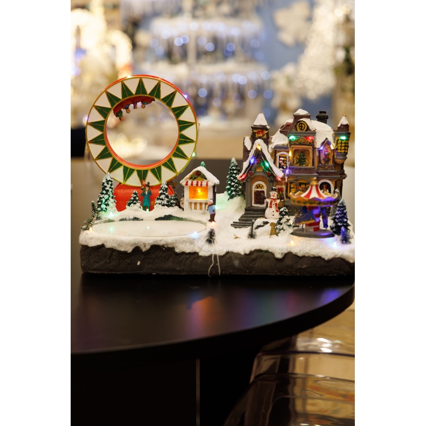 Animierte LED-RGB-Weihnachtsdekoration mit Musik 30xLED/1,5W/230V verschneites Dorf