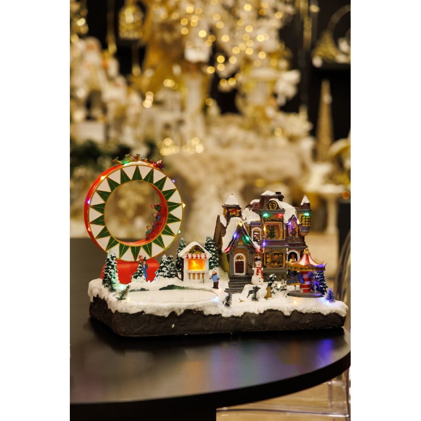 Animierte LED-RGB-Weihnachtsdekoration mit Musik 30xLED/1,5W/230V verschneites Dorf