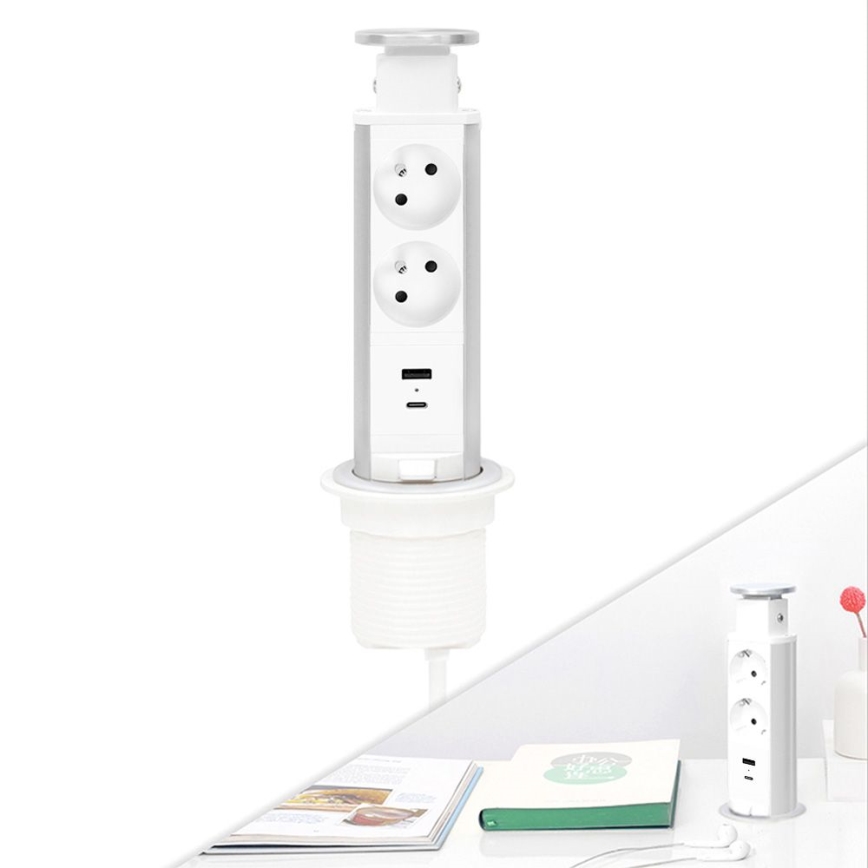 Anschlusssäule für Tischplatte 2x230V + USB-A + USB-C