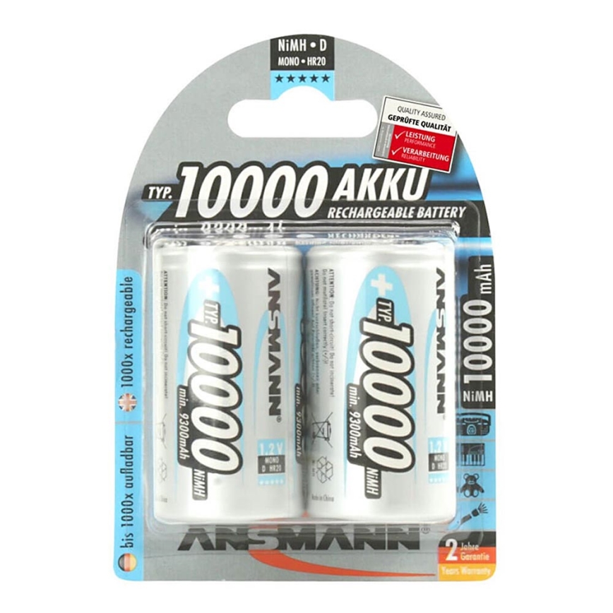 Ansmann 06549 Mono D - 2 Stk. Ladebatterie D NiMH/1,2V/1000mAh