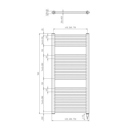 Aqualine - Badezimmer-Elektro-Heizkörper DIRECT-E 300W/230V 96 cm matt schwarz gerade