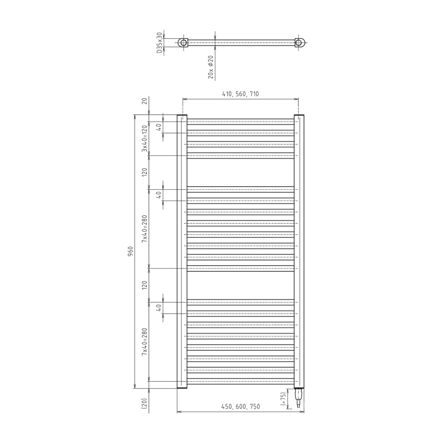 Aqualine - Badezimmer-Elektro-Heizkörper DIRECT-E 300W/230V 96 cm matt schwarz gerade