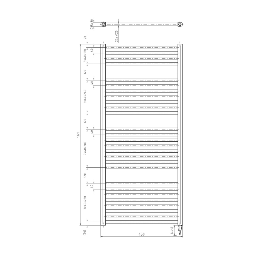 Aqualine - Badezimmer-Elektro-Heizkörper DIRECT-E 400W/230V 132 cm weiß gerade