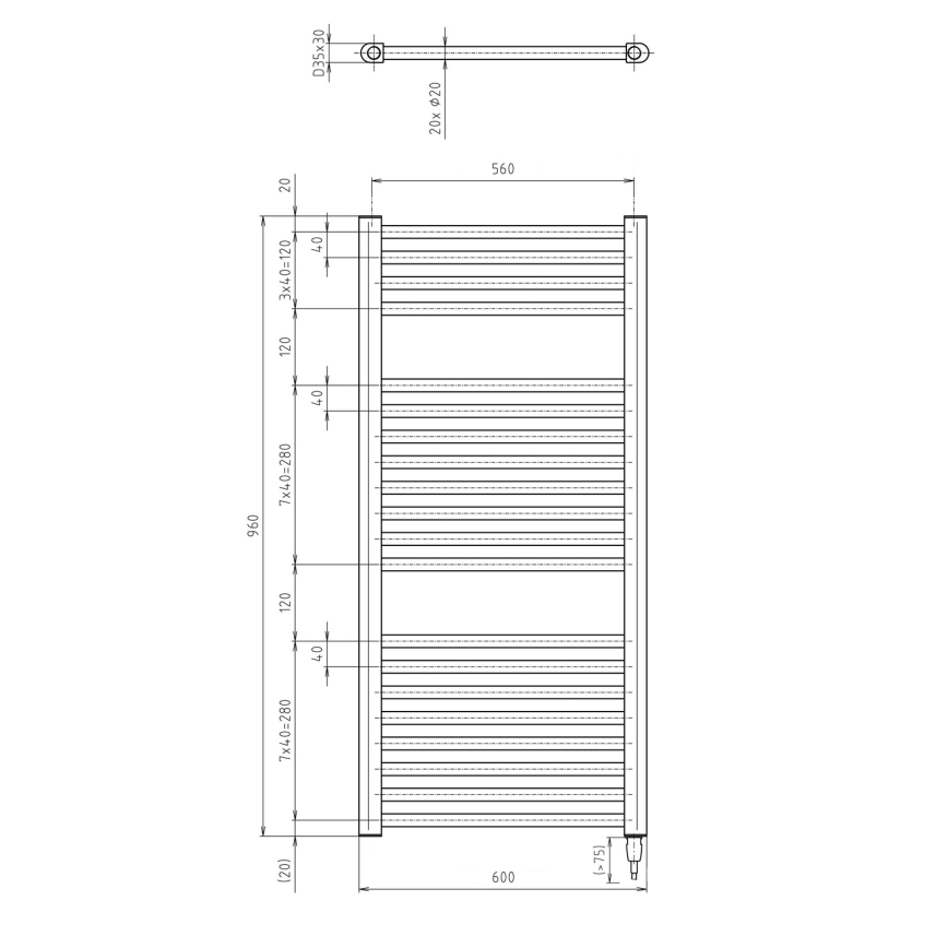 Aqualine - Badezimmer-Elektro-Heizkörper DIRECT-E 400W/230V 96 cm weiß gerade