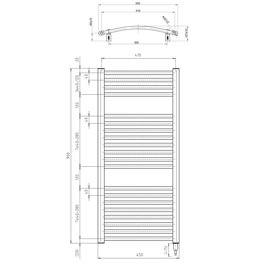 Aqualine - Badezimmer-Elektro-Heizkörper ORBIT-E 300W/230V 96 cm weiß rund