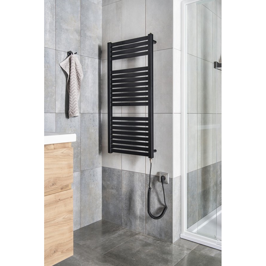 Aqualine - Badezimmer-Elektro-Heizkörper TONDI-E 300W/230V 97 cm matt schwarz gerade