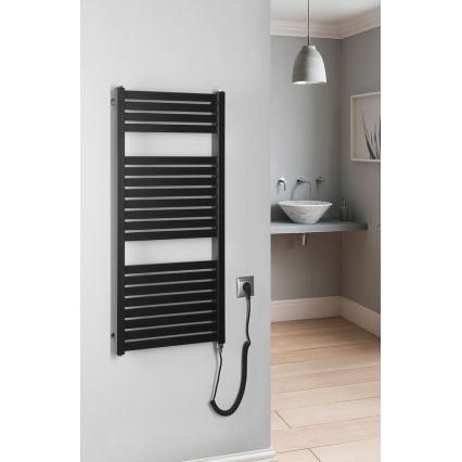 Aqualine - Badezimmer-Elektro-Heizkörper TONDI-E 300W/230V 97 cm matt schwarz gerade