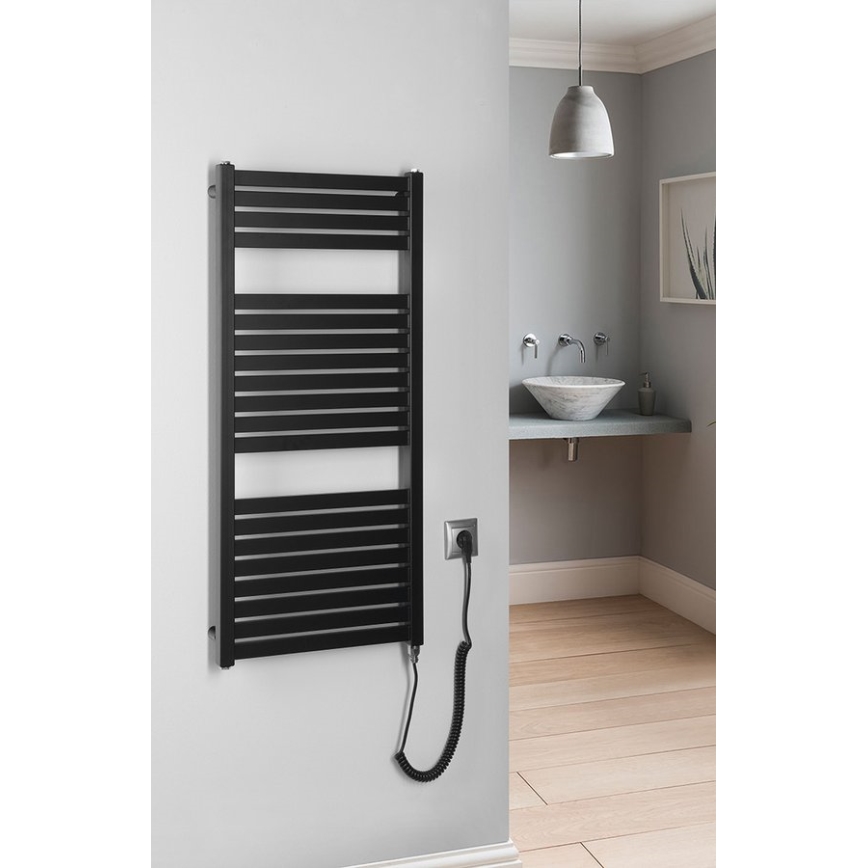 Aqualine - Badezimmer-Elektro-Heizkörper TONDI-E 300W/230V 97 cm matt schwarz gerade