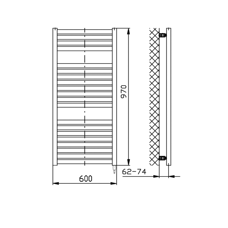 Aqualine - Badezimmer-Elektro-Heizkörper TONDI-E 400W/230V 97 cm matt schwarz gerade