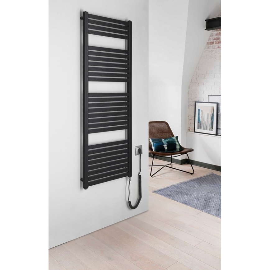 Aqualine - Badezimmer-Elektro-Heizkörper TONDI-E 500W/230V 133 cm matt schwarz gerade