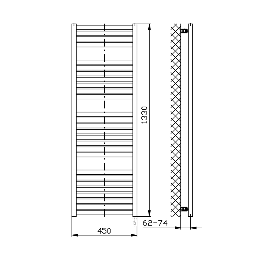 Aqualine - Badezimmer-Elektro-Heizkörper TONDI-E 500W/230V 133 cm matt schwarz gerade