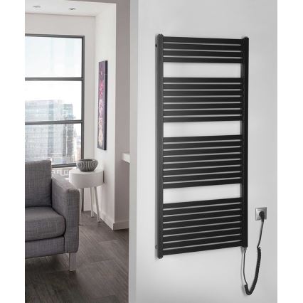 Aqualine - Badezimmer-Elektro-Heizkörper TONDI-E 600W/230V 133 cm matt schwarz gerade