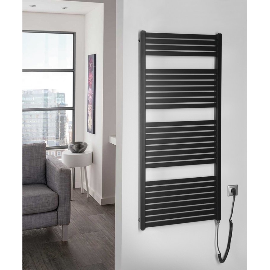 Aqualine - Badezimmer-Elektro-Heizkörper TONDI-E 600W/230V 133 cm matt schwarz gerade
