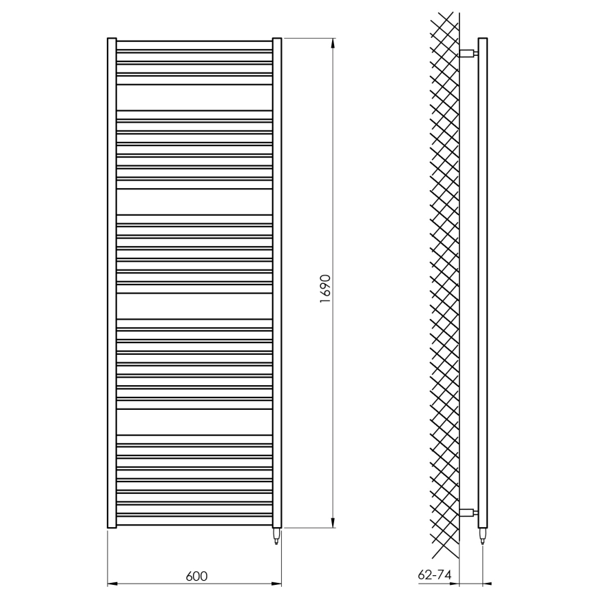 Aqualine - Badezimmer-Elektro-Heizkörper TONDI-E 800W/230V 169 cm matt schwarz gerade
