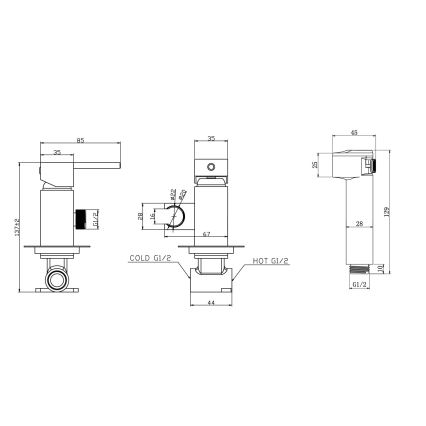 Aqualine - Bidetarmatur mit Brause für Unterputzmontage glänzendes Chrom