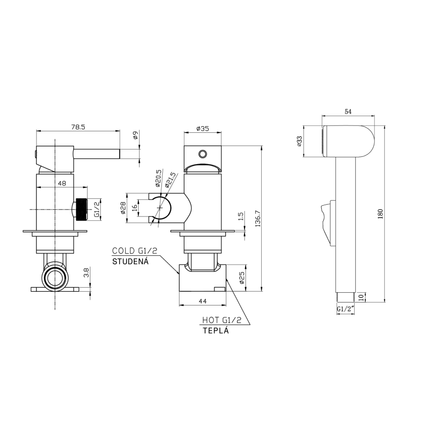Aqualine - Bidetarmatur mit Brause für Unterputzmontage matt schwarz
