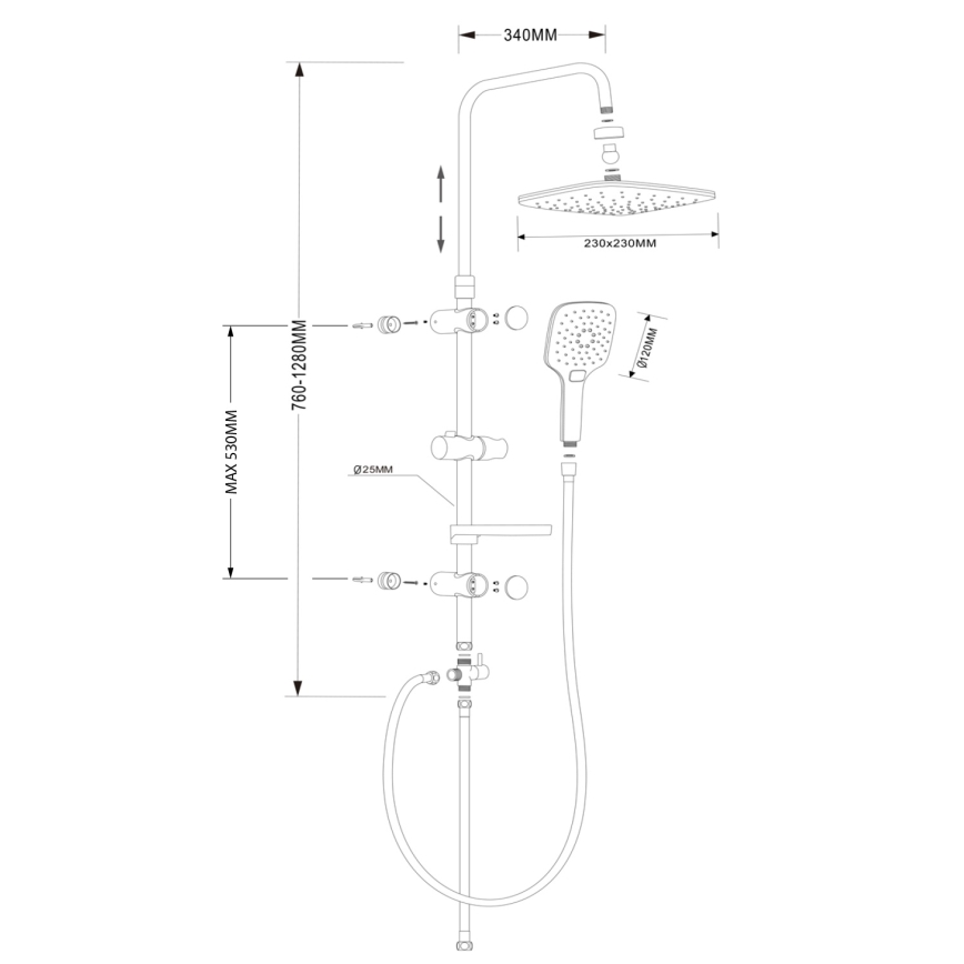 Aqualine - Duschset KERA, glänzender Chrom