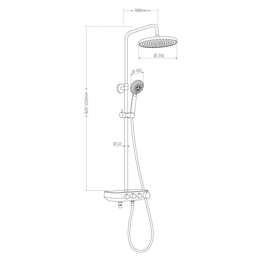 Aqualine - Duschset mit Armatur und zusätzlicher Mini-Armatur FARRAO matt schwarz