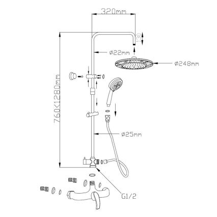 Aqualine - Duschset mit Einhebelmischer KASIOPEA, Hochglanz-Chrom