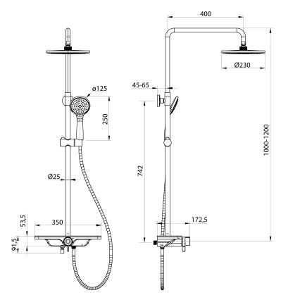 Aqualine - Duschset mit Mischbatterie ARONA matt schwarz