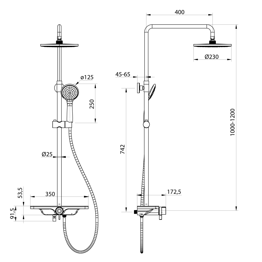 Aqualine - Duschset mit Mischbatterie ARONA matt schwarz