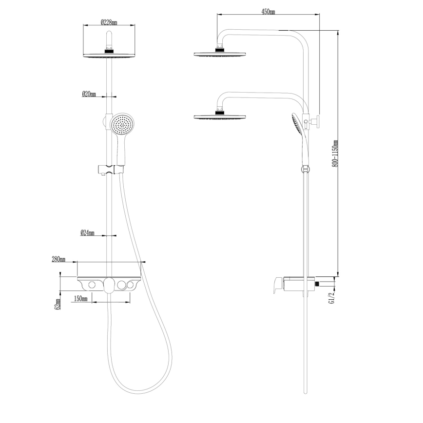 Aqualine - Duschset mit Mischbatterie, glänzender Chrom/Weiß