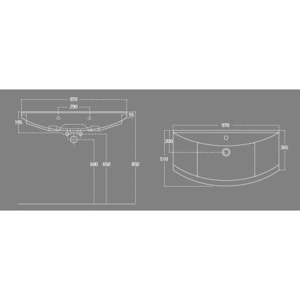 Aqualine - Einbauwaschbecken ZERO 97x51 cm Keramik/weiß