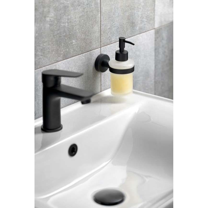 Aqualine - Wand-Seifenspender SAMBA 150 matt milchig Glas/matt schwarz