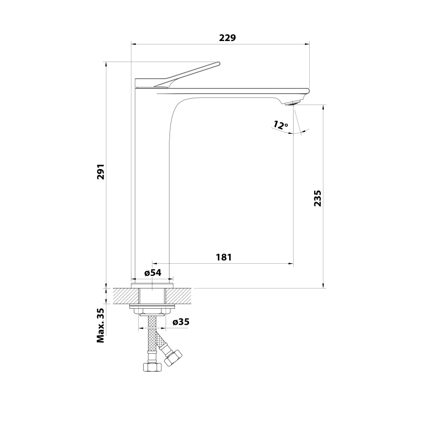 Aqualine - Waschbeckenarmatur BOLERO 29 cm, glänzender Chrom